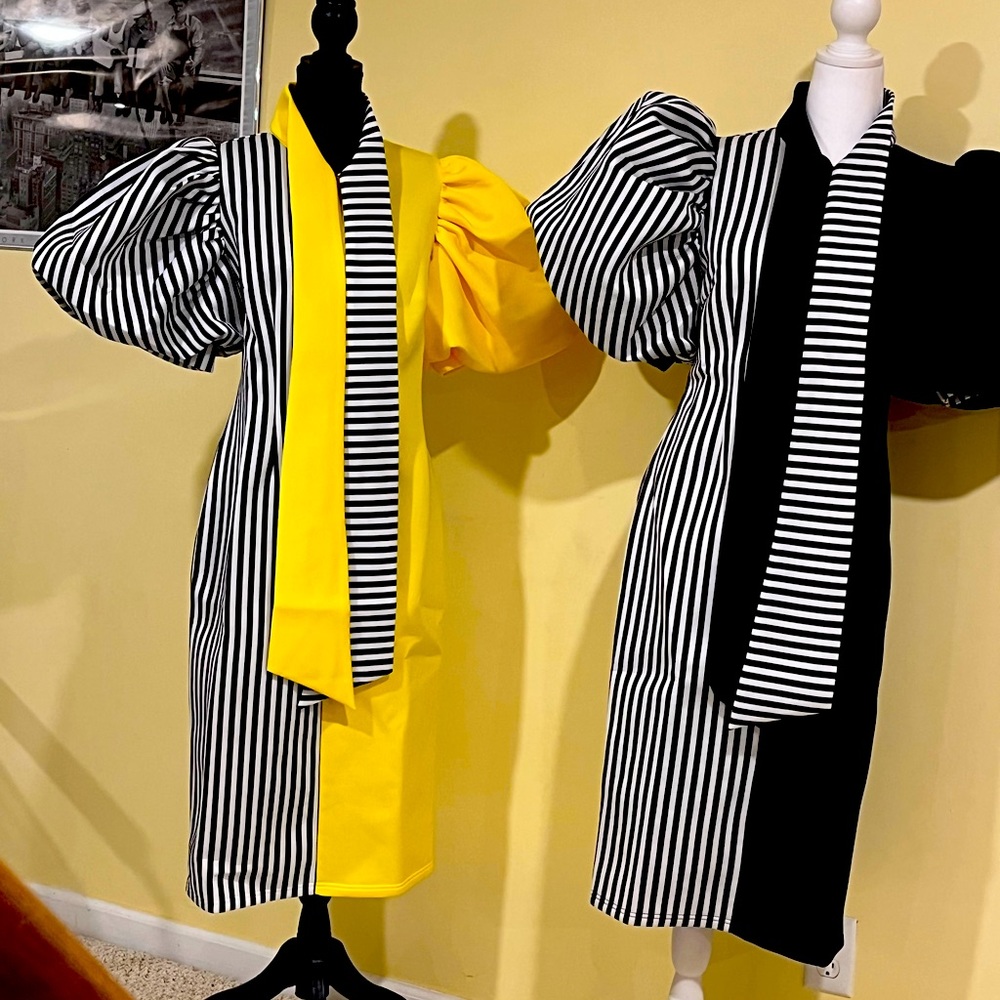 Stunning and stylish cut to size dress comes in yellow, black.zipped down